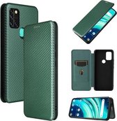 Voor UMIDIGI A9 koolstofvezel textuur magnetische horizontale flip TPU + pc + PU lederen tas met kaartsleuf (groen)