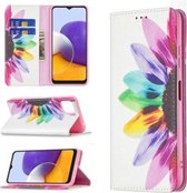 Voor Samsung Galaxy A22 5G Gekleurde Tekening Patroon Onzichtbare Magnetische Horizontale Flip PU Lederen Case met Houder & Kaartsleuven & Portemonnee (Zonnebloem)