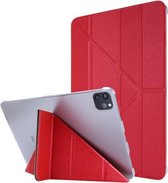 Zijdetextuur horizontale vervorming lederen flip-hoes met houder voor iPad Pro 12.9 2021 (rood)