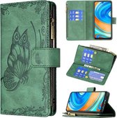 Voor Xiaomi Redmi Note 9 Pro Max Flying Butterfly Embossing Pattern Rits Horizontale Flip Leather Case met houder & kaartsleuven & portemonnee (groen)