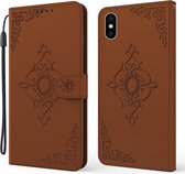 Reliëf Fortune Flower Pattern Horizontale Flip Leren Case met Houder & Kaartsleuf & Portemonnee & Lanyard Voor iPhone XS Max (Bruin)