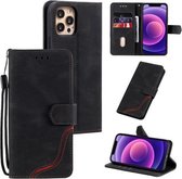 Driekleurige stiksels Kalftextuur Horizontale flip-lederen hoes met houder en kaartsleuven en portemonnee voor iPhone 12 Pro Max (zwart)