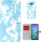 Voor LG K50/Q60 Cloud Fog Pattern Horizontal Flip Leather Case met houder & kaartsleuf & portemonnee (hemelsblauw)