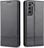 Voor Samsung Galaxy S21 FE AZNS Magnetische Kalf Textuur Horizontale Flip Leren Case met Kaartsleuven & Houder & Portemonnee (Zwart)
