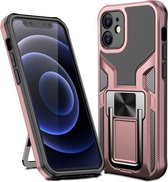 Armor 2 in 1 PC + TPU magnetische schokbestendige behuizing met opvouwbare houder voor iPhone 12 mini (roségoud)