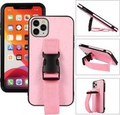 Sportarmband PC + PU-lederen achterkant met riem en houderfunctie voor iPhone 12 mini (roze)