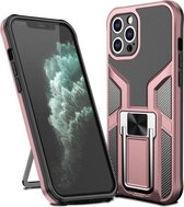 Armor 2 in 1 PC + TPU magnetische schokbestendige hoes met opvouwbare houder voor iPhone 11 Pro Max (roségoud)