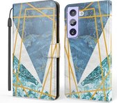 Voor Samsung Galaxy S21 + 5G Marmer Horizontale Flip TPU + PU Leren Case met Houder & Kaartsleuven & Portemonnee & Fotolijst & Lanyard (Blauw Wit)