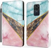 Voor Xiaomi Redmi Note 9 Marmer TPU + PU Horizontale Flip Leren Case met Houder & Kaartsleuven & Portemonnee & Fotolijst & Lanyard (Blauw Roze)