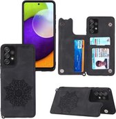 Voor Samsung Galaxy A32 4G Mandala reliëf PU + TPU hoesje met houder & kaartsleuven & fotolijst & riem (zwart)