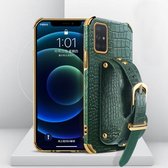 Voor Samsung Galaxy A52 5G / 4G gegalvaniseerde TPU krokodillenpatroon lederen tas met polsband (groen)