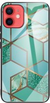 Abstract Marble Pattern Glass beschermhoes voor iPhone 12 mini (Rhombus Green)