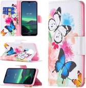 Voor Nokia 1.4 Gekleurde tekening patroon Horizontale flip lederen tas met houder & kaartsleuven & portemonnee (vlinders)