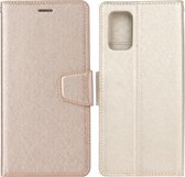 Voor Samsung Galaxy A51 Zijden Textuur Horizontale Flip Leren Case met Houder & Kaartsleuven & Portemonnee & Fotolijst (Goud)