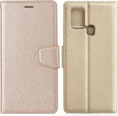Voor Samsung Galaxy M31 Zijden Textuur Horizontale Flip Leren Case met Houder & Kaartsleuven & Portemonnee & Fotolijst (Goud)