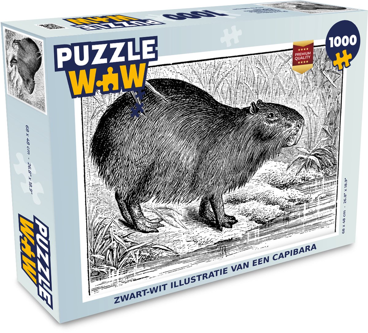 Puzzle Capybara illustration 1000 pièces - Illustration Zwart et blanc ...