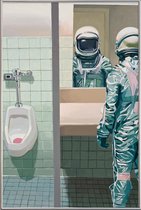 JUNIQE - Poster met kunststof lijst Men's Room -40x60 /Blauw & Grijs