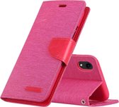 MERCURY GOOSPERY CANVAS DAGBOEK Denim Texture Horizontal Flip lederen tas voor iPhone XR, met houder & kaartsleuven & portemonnee (rose rood)