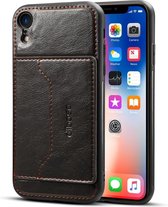 Dibase TPU + PC + PU Crazy Horse Texture beschermhoes voor iPhone XR, met houder & kaartsleuven (zwart)