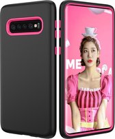 Effen kleur TPU + PC Protevtive Case voor Galaxy S10 (zwart roze)