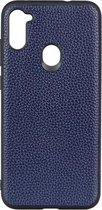 Voor Galaxy A11 Litchi Texture lederen opvouwbare beschermhoes (blauw)