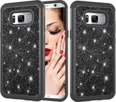 Glitter poeder contrast huid schokbestendig siliconen + pc beschermhoes voor Galaxy S8 + (zwart)