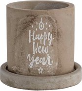 Bloempot voor Binnen en Buiten - Plantenbak - Plantenpot - Happy New Year - Grijs - 9,8x9x8x10,5cm - Cilindrisch Cement