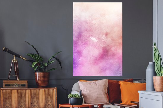 Sticker Muursticker Aquarelle Abstrait - Oeuvre abstraite réalisée à l'aquarelle et couleurs claires sur fond blanc - 80x120 cm - film adhésif autocollant - sticker mural repositionnable