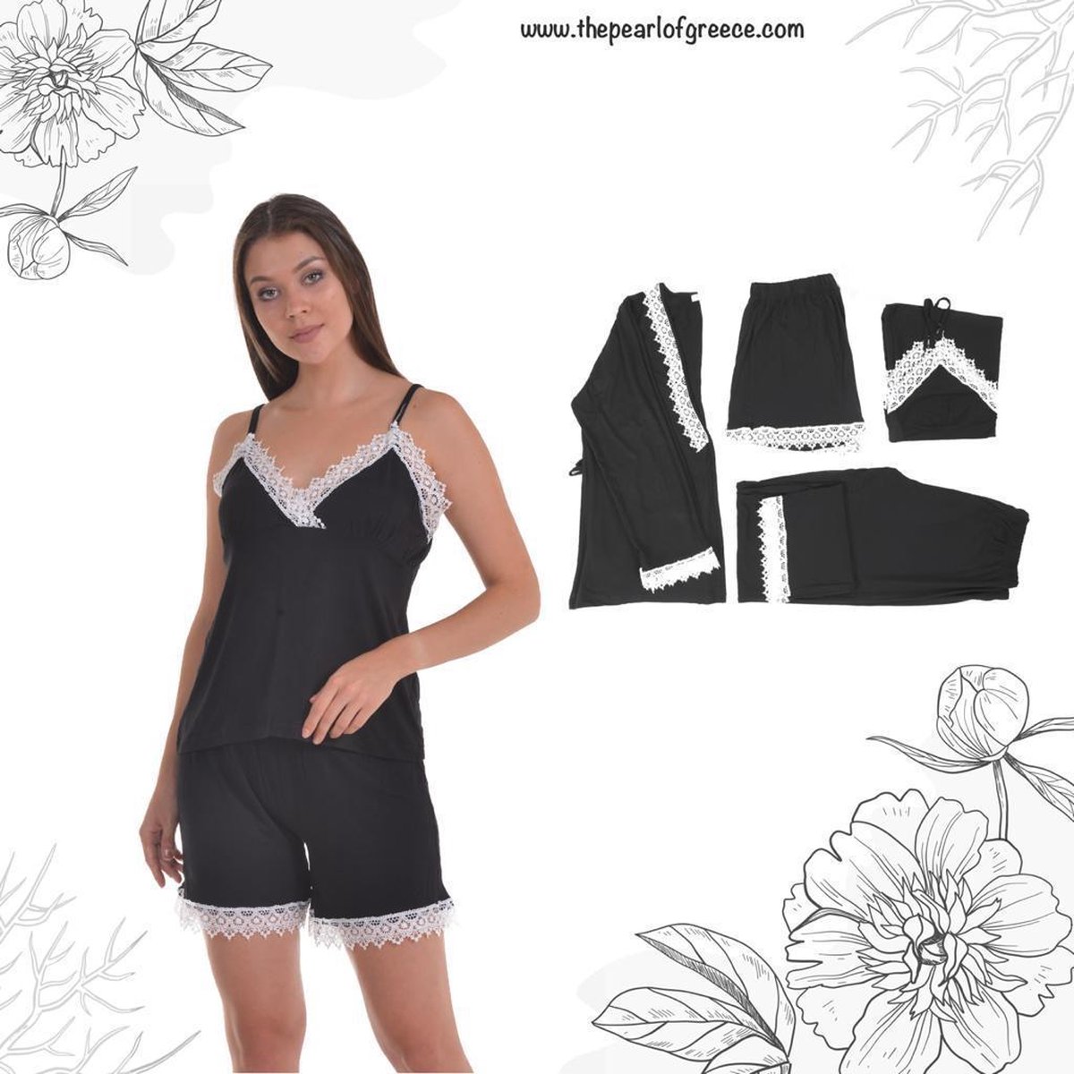 Dames Pyjama Katoen Lange Mouw Korte Mouw Lange Pyjama Broek Korte Pyjama Broek 4-delige
