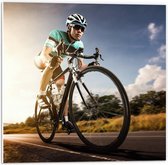 Forex - Mountainbiker op de Weg - 50x50cm Foto op Forex