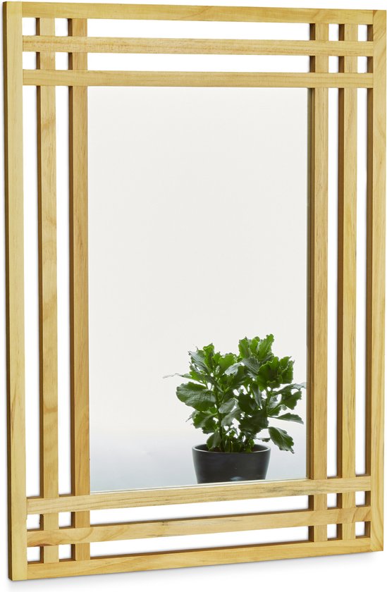Relaxdays wandspiegel houten rand - badkamerspiegel - dennenhout spiegel groot