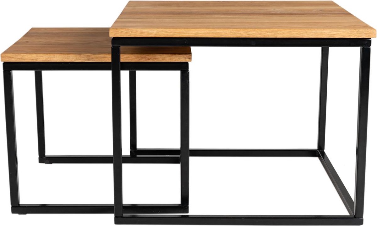 MaximaVida vierkante salontafel set Kiev XL 60 cm - rustiek eikenhout fineer