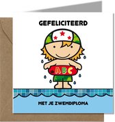 Tallies Cards - greeting - ansichtkaarten - Zwemdiploma jongen - Primo  - Set van 4 wenskaarten - Inclusief kraft envelop - geslaagd - diploma - zwemdiploma - rijbewijs - 100% Duur