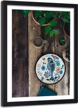 Foto in frame , Vogel op Sierbord , 80x120cm , Multikleur , Premium print