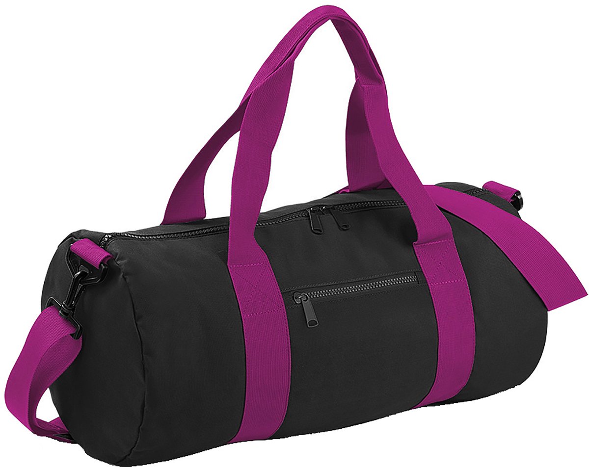 Bagbase Gewoon Varsity Barrel / Duffle Bag (20 Liter) (Pakket van 2) (Zwart/Fuchia)