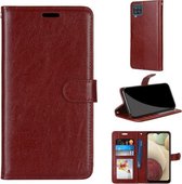 Voor Samsung Galaxy A12 / M12 Pure Color Horizontale Flip PU lederen tas met houder & kaartsleuven & portemonnee & fotolijst (bruin)