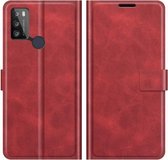 Retro Kalf Patroon Gesp Kaart Portemonnee Links en Rechts Flip Telefoon Holster met Beugel Functie Voor Alcatel 1S 2021 / 3L 2021 (Rood)