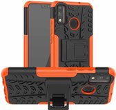 Voor Huawei Honor 9X Lite / Honor 8X Bandentextuur Schokbestendig TPU + PC beschermhoes met houder (oranje)