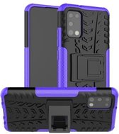 Voor Samsung Galaxy A02s (Amerikaanse editie) Bandentextuur Schokbestendig TPU + pc-beschermhoes met houder (paars)