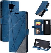 Voor Geschikt voor Xiaomi Redmi Note 9 Skin Feel Splicing Horizontale flip lederen tas met houder & kaartsleuven & portemonnee & fotolijst (blauw)