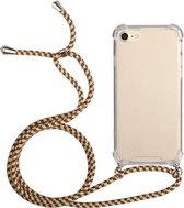 Vierhoekige schokbestendige transparante TPU-beschermhoes met lanyard voor iPhone 8 Plus & 7 Plus (bruin geel)