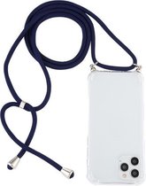 Voor iPhone 12 Pro Max schokbestendige transparante TPU-hoes met vier hoeken en draagkoord (donkerblauw)