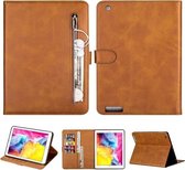 Voor iPad 1/2/3/4 Tablet Mode Kalfsstructuur Rits Horizontale Flip Leren Case met Standaard & Kaartsleuven & Portemonnee & Wek- / Slaapfunctie (Bruin)