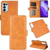Voor OPPO Reno5 5G dubbelzijdige magnetische gesp horizontale flip lederen tas met houder & kaartsleuven en portemonnee (geel)