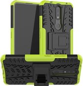 Voor Nokia 2.4 Tyre Texture Shockproof TPU + PC beschermhoes met houder (groen)