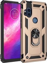 Voor Motorola One Hyper Shockproof TPU + PC beschermhoes met 360 graden roterende houder (goud)