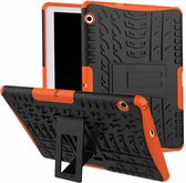Voor Huawei MediaPad T3 10 Bandentextuur Schokbestendig TPU + PC beschermhoes met houder (oranje)