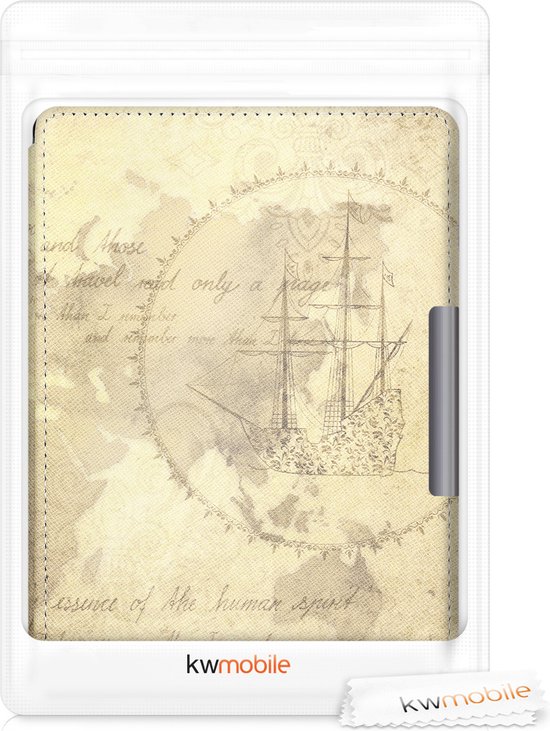 kwmobile e-reader hoesje geschikt voor Kobo Aura Edition 2 hoes - E reader flip case met magnetische sluiting - Ereader cover - Vintage Travel design in bruin / lichtbruin van Merkloos — afbeelding 3