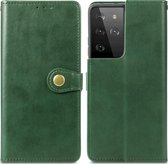 Samsung Galaxy S21 Ultra Hoesje - Mobigear - Snap Button Serie - Kunstlederen Bookcase - Groen - Hoesje Geschikt Voor Samsung Galaxy S21 Ultra