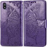 Butterfly Love Flowers Embossing Horizontale Flip Leather Case voor Xiaomi Redmi 7A met houder & kaartsleuven & portemonnee & lanyard (donkerpaars)